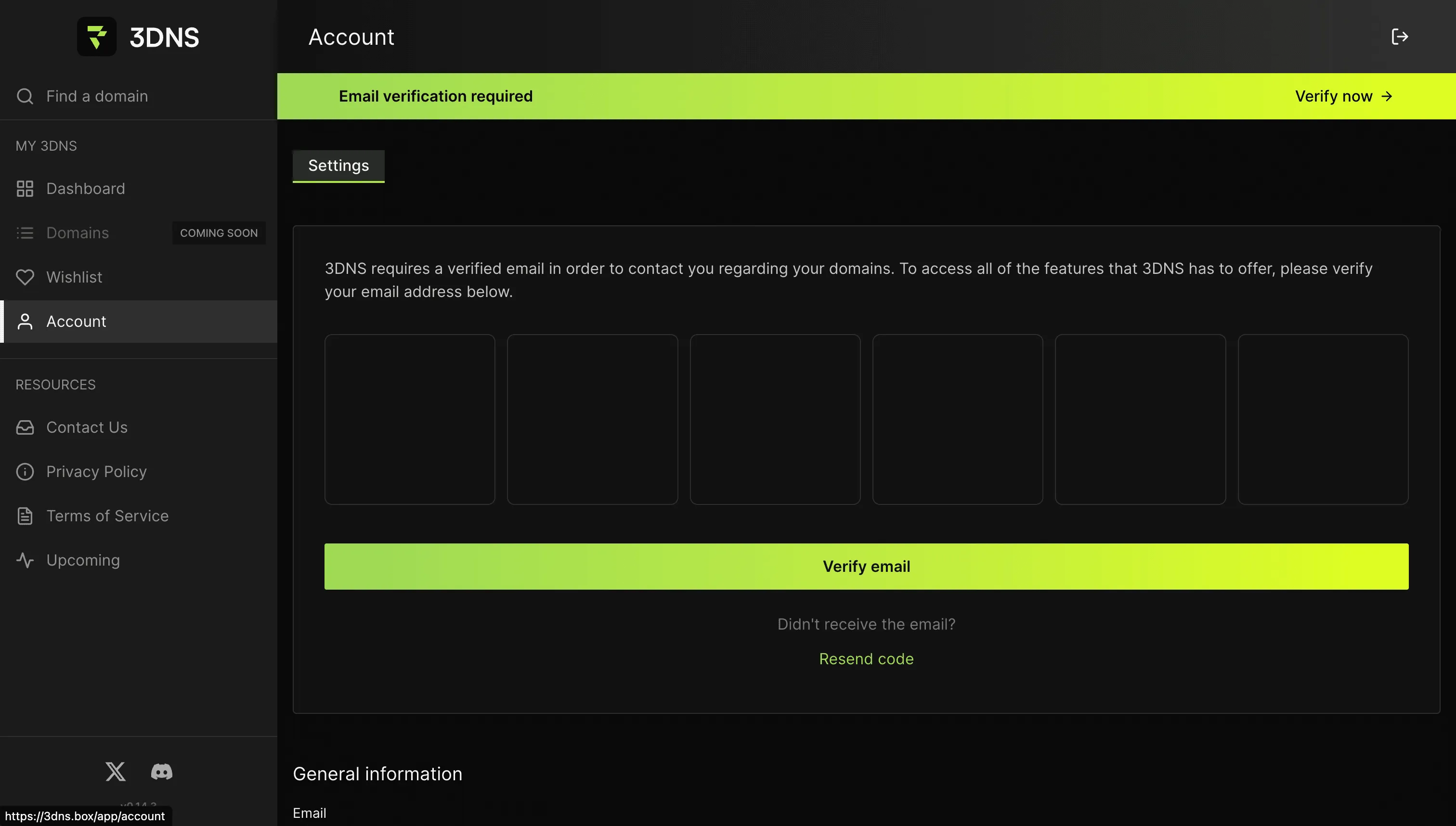 Verifying an email address on 3DNS