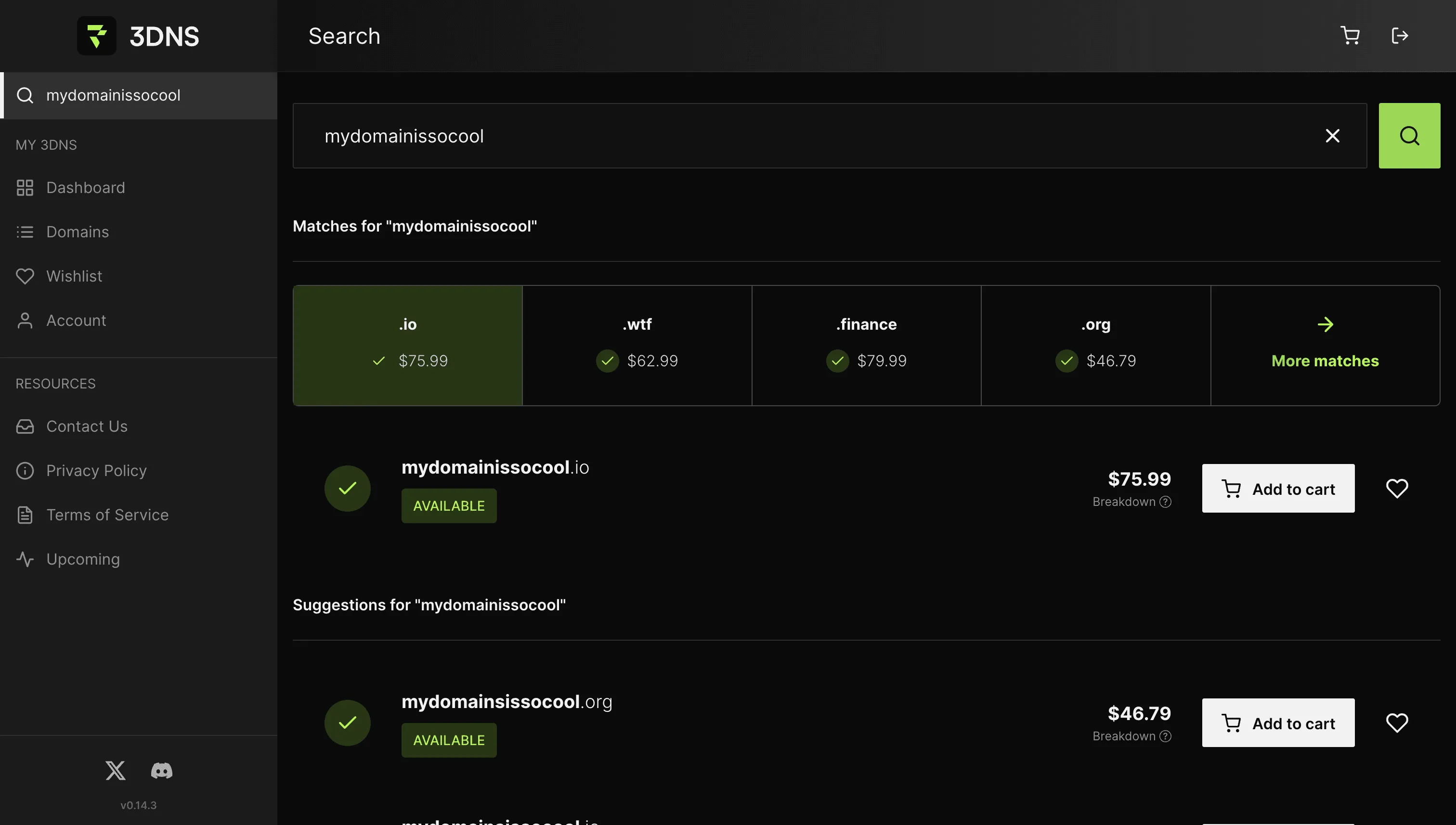 Searching for a domain name on 3DNS